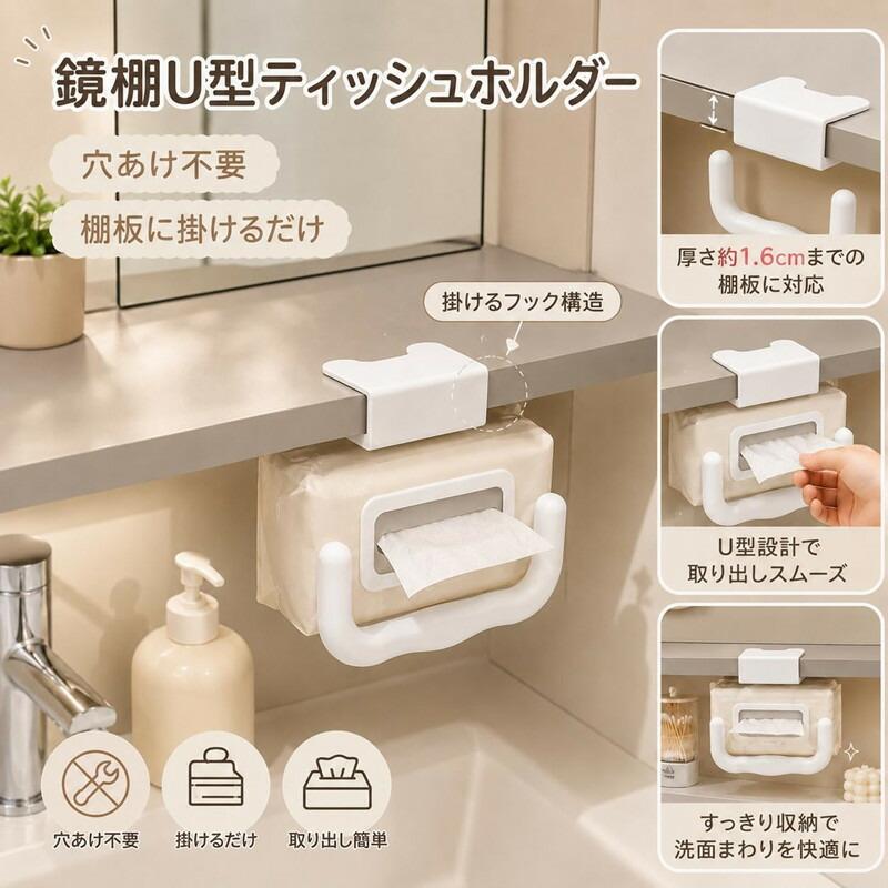 ティッシュホルダー ペーパータオルケース フック付き 吊り下げ 壁掛け