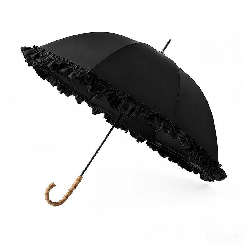 フリル 2段折り 日傘 折りたたみ傘 竹製ハンドル 晴雨兼用 レディース
