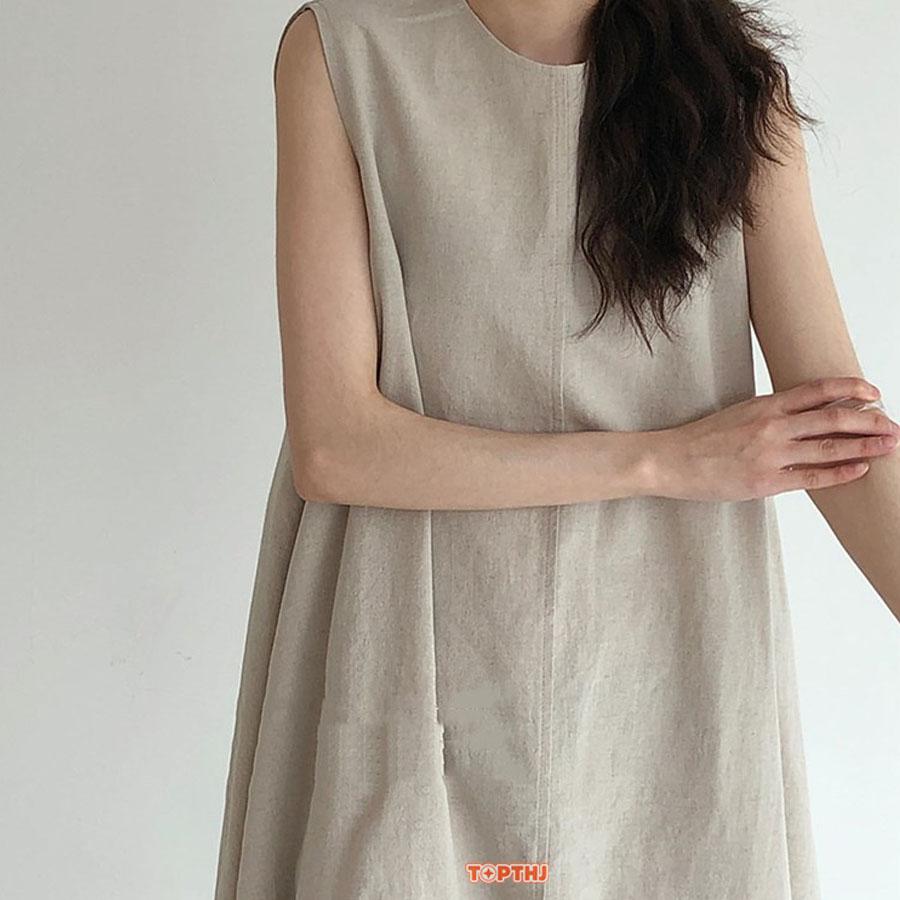 綿麻リネン ワンピース レディース マキシ丈 ノースリーブ Aライン