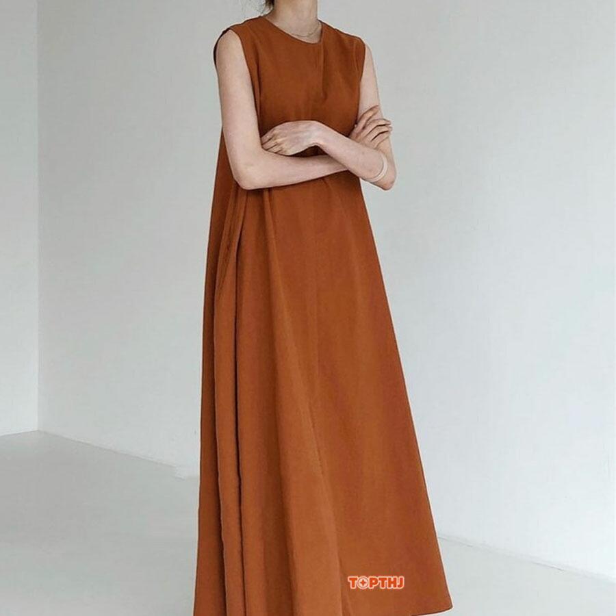 綿麻リネン ワンピース レディース マキシ丈 ノースリーブ Aライン