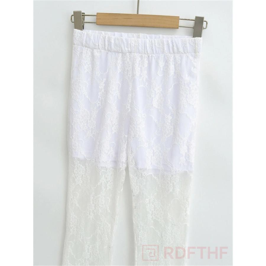 ペチパンツ レース レディース ロング フレア ワイド レイヤードパンツ