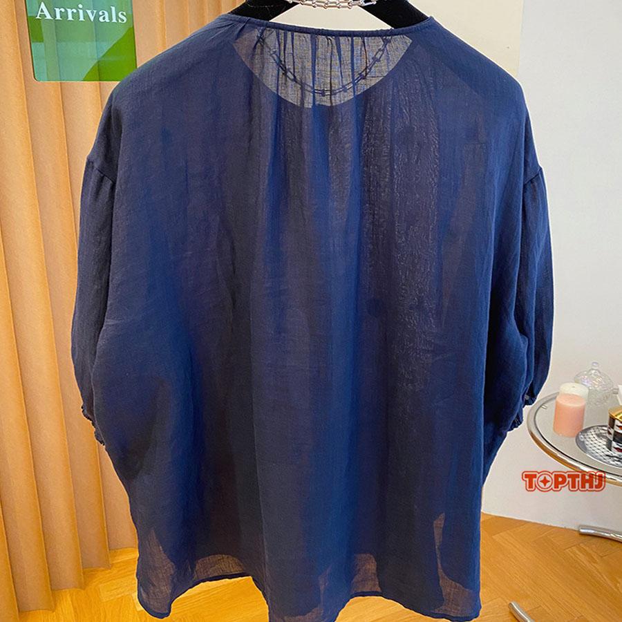 レディース 五分袖 シャツブラウス 刺繍 花柄 コットン 前開き UV