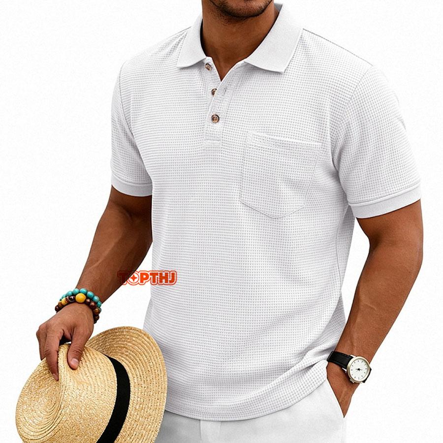 ワッフル 半袖ポロシャツ メンズ 無地 薄手 吸汗速乾 通気性
