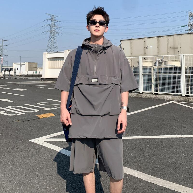 メンズ 薄手 ジャージ 上下セット 半袖 ハーフパンツ ハーフジップ