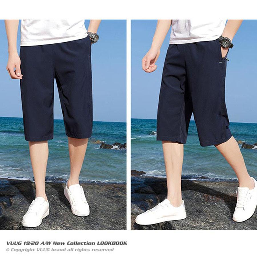 メンズスポーツパンツ 7 分丈クロップド 夏接触冷感 ストレッチ速乾