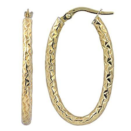 送料無料10K イエローまたはホワイト ゴールド ダイヤモンドカット オーバル フープ イヤリング, 1.22 inch, イエローゴールド, 宝石なし。