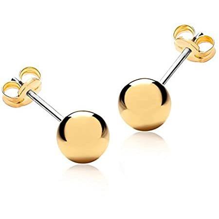 送料無料Lifetime Jewelry Round Ball Stud Earrings， 1/4 inch (6mm) Wide， 24K Gold ov