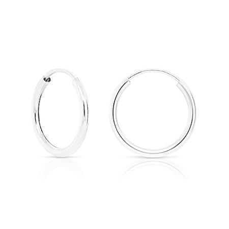 送料無料14K ホワイトゴールド ラウンド エンドレス フープ イヤリング - 10-18mm, ホワイトゴールド,