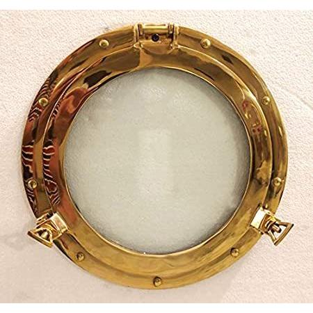 12インチ 真鍮製 ポートホール窓ガラスアンティーク 航海ボートポートフォトフレーム 壁装飾