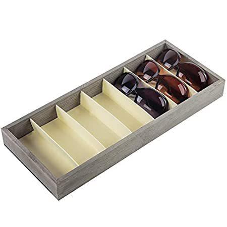 MyGift 7コンパートメント 素朴なグレーウッド オープントップ サングラス ディスプレイケース