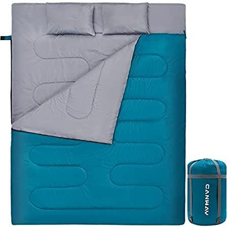 CANWAY ダブル寝袋 枕2個付き 防水 軽量 2人用 寝袋 キャンプ バックパッキング ハイキング アウトドア 屋内 大人またはティーン用 クイー