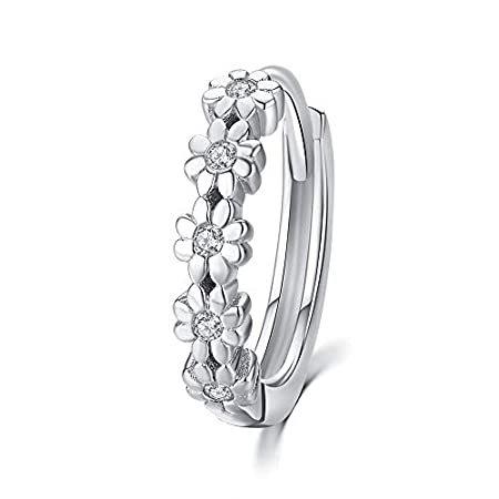 送料無料925スターリングシルバー フープピアス レディース ガールズ フラワーキュービックジルコニア 低刺激性 イヤーカフ シルバー&イエロー