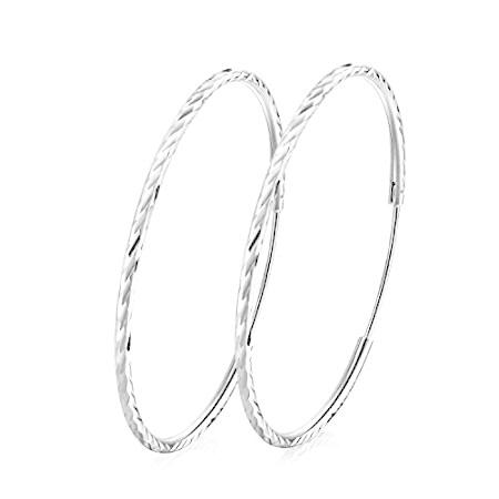 送料無料T400 925スターリングシルバー フープ 2mm ダイヤモンドカット ラウンドサークル 軽量 フープピアス Sサイズ Lサイズ 25 35 45