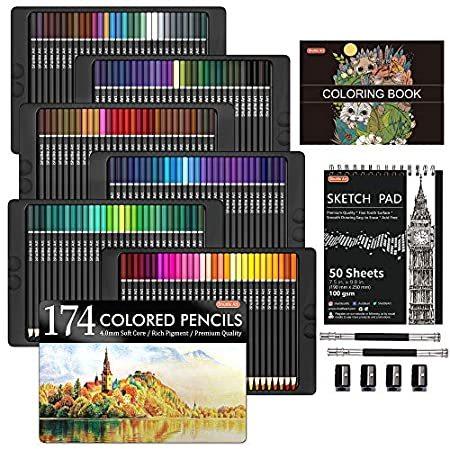 New限定品 の 送料無料 Shuttle Art Art 筆記用具 色鉛筆 174色セット 油性色鉛筆 大人の塗り絵 メタリック色 スケッチブック 文具 ステーショナリー 鉛筆削り イラスト デザイン デッサン 落書き B08ctwd492 Omss Store 売れ筋がひ贈り物