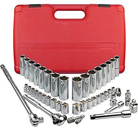KAIFNT K304 1/2インチドライブディープソケットと3/8インチドライブ浅ソケットコンビネーションセット 45ピース SAE (インチ) メ