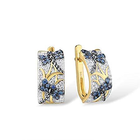 送料無料Santuzza 925スターリングシルバー トンボイヤリング ブルースピネル ホワイトキュービックジルコニア ドロップイヤリング 14K イエローゴ