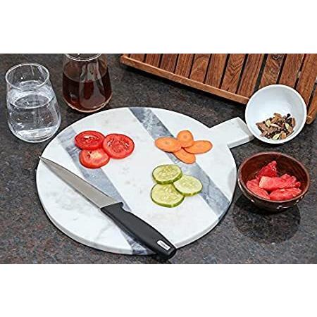 Crocon ナチュラルホワイトとグレーマーブル ラウンドまな板 シャンパンビー玉 カッティングボード スタイリッシュなストーンチーズボード 家庭やキ