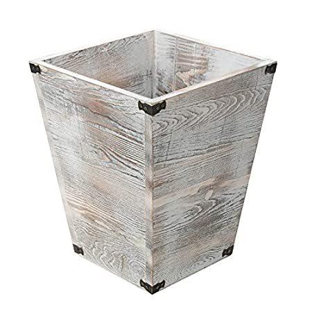 【送料無料】Liry Products Rustic Whitewashed Torched Wood Square Waste Basket Recycle B