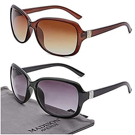 Madison Avenue 2 Pack Classic Vintage Sunglasses for Women, Fashion Sun Gla