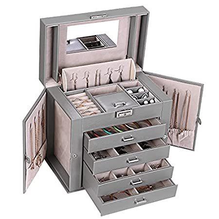 BEWISHOME 大型ジュエリーオーガナイザーボックス 引き出し付き 女性用 4段ジュエリーボックス ネックレス リング イヤリング ブレスレット