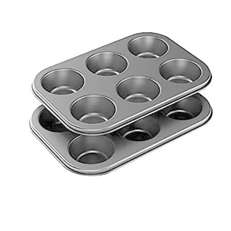 2 Pack Nonstick Muffin Pan, Carbon Steel Cupcake Pan, 6 Cup, Easy to Clean