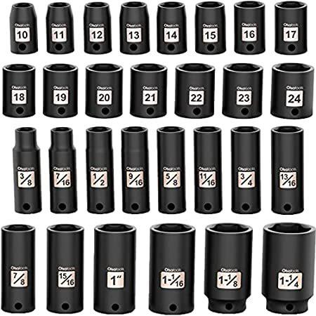 Olsa Tools ディープインパクトソケットセット (29個、1/2インチドライブ、メトリック、SAE) | プロフェッショナルグレードのCrMo