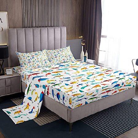 Fish Sheets Set Queen Size Cute Fish Bait Sheets with Deep Pocket Fitted Sheet for Kids Boys Girls Colorful Fishing Hooks Bed Sheet Set Nature Fishing