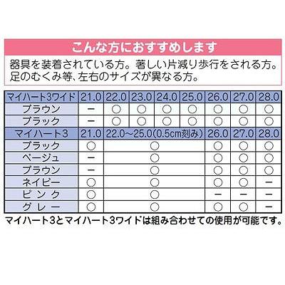 マイハート3 ワイド 4E〜12E相当 22〜28cm 片足 左右同形状 装具 男女