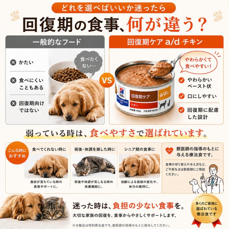 ヒルズ プリスクリプションダイエット ドッグフード a/d エーディー チキン 犬用/猫用 特別療法食 156gの画像