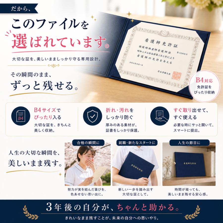 国内生産 看護師免許証 証書 ファイル 認定証 表彰状 (紺) : 仁友堂
