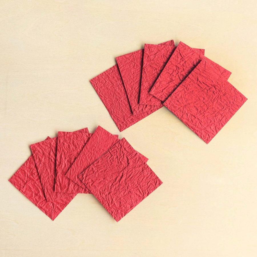 和紙 パーツ おしゃれ 手作り 絵手紙 年賀シール お祝いオーナメント 四角 強制紙 赤 10枚