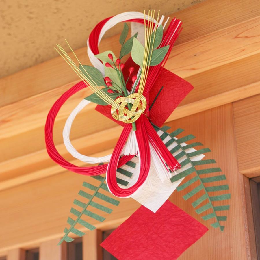めでたや お正月飾り 玄関 紅白 紙垂飾り おしゃれ 水引飾り 和紙 日本