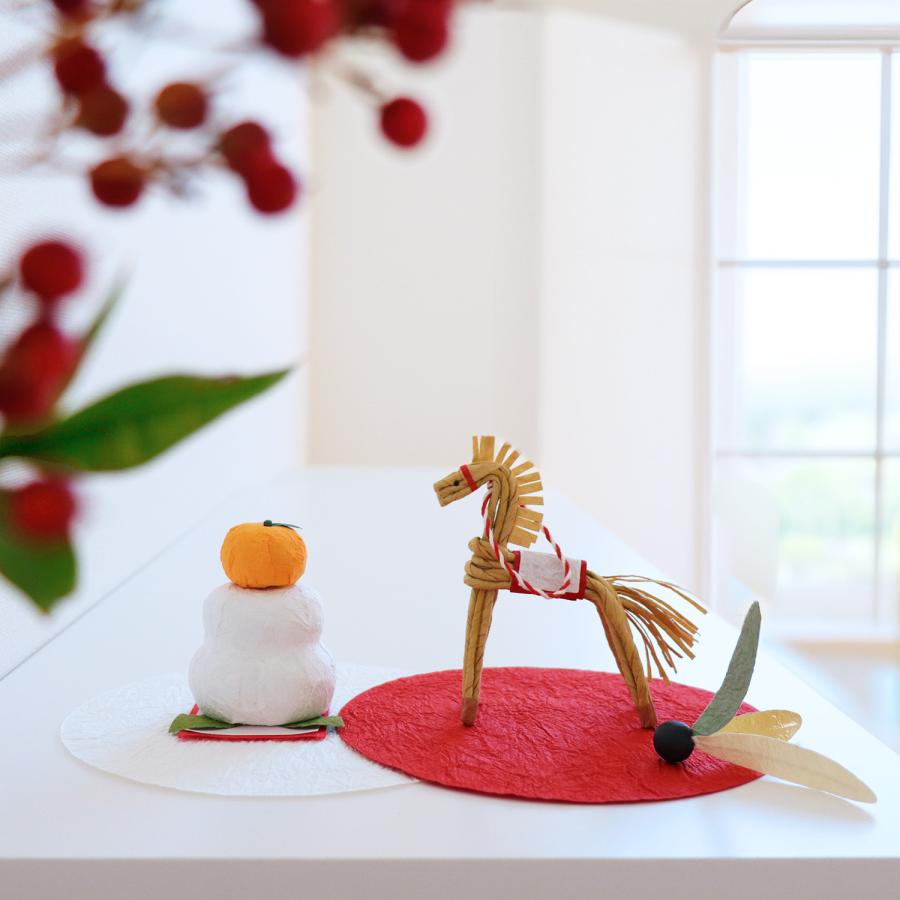 めでたや 干支飾り おしゃれ 和紙【わらべ馬 ベージュ】お正月 置物