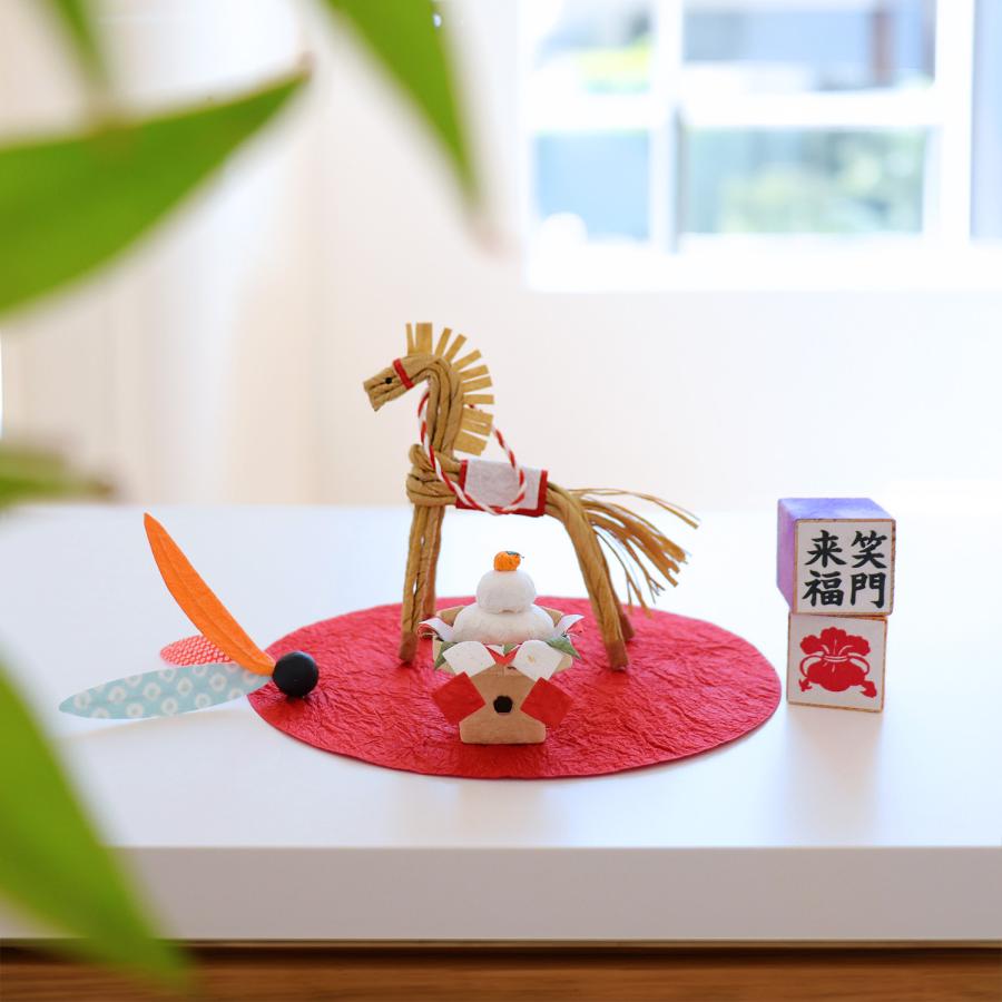 めでたや 干支飾り おしゃれ 和紙【わらべ馬 ベージュ】お正月 置物