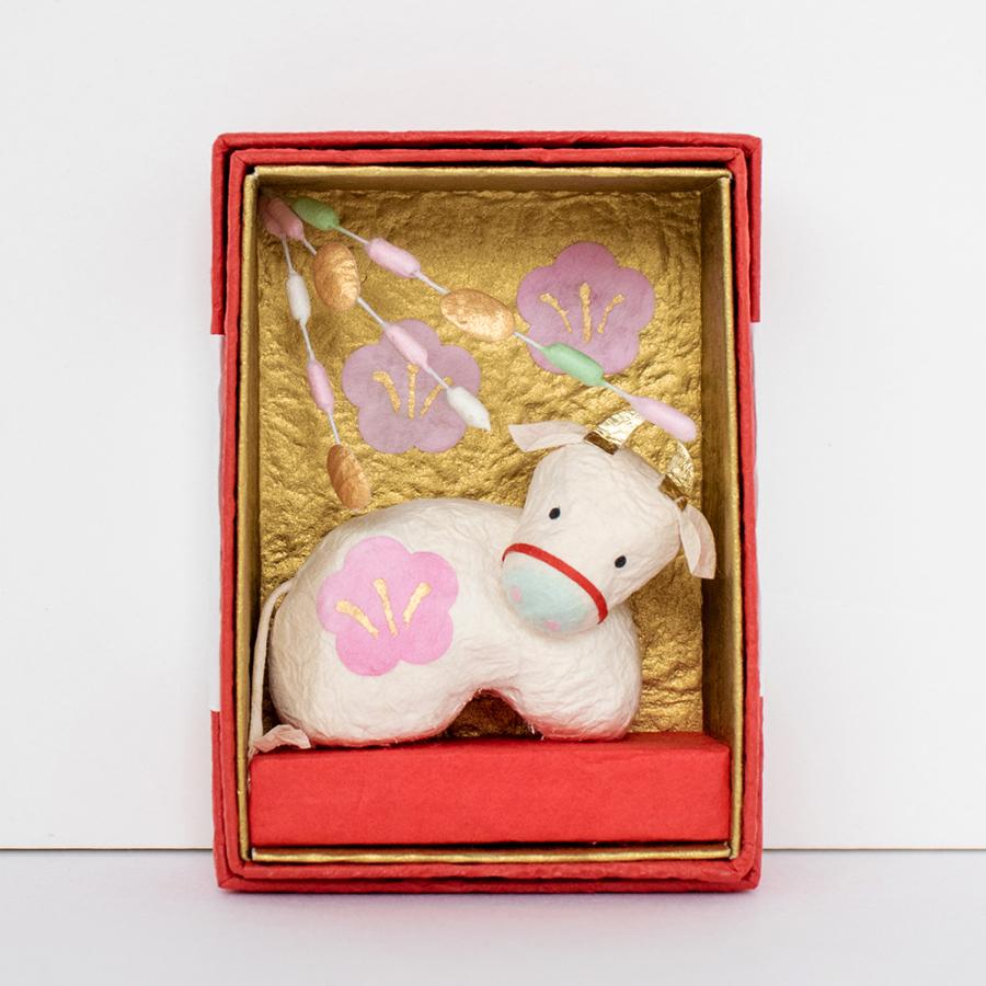 お正月飾り かわいい 和紙 置き飾り 干支 小箱歳時記 睦月 丑 インテリア ミニチュア 和紙生活 通販 Yahoo ショッピング