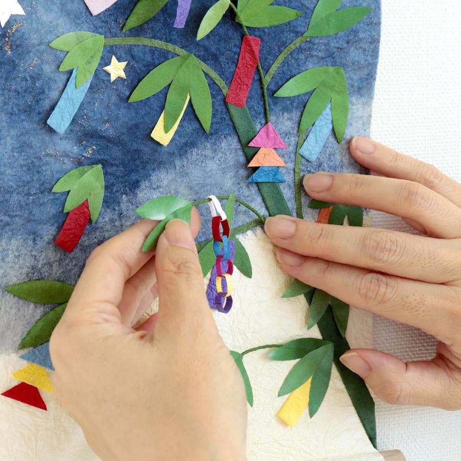 【お値下げしました】めでたや　ちぎり絵タペストリー（額入り）日本の四季４枚セット めでたや 七夕 タペストリー 七夕飾り 壁掛け 和紙 掛け軸 21×30cm