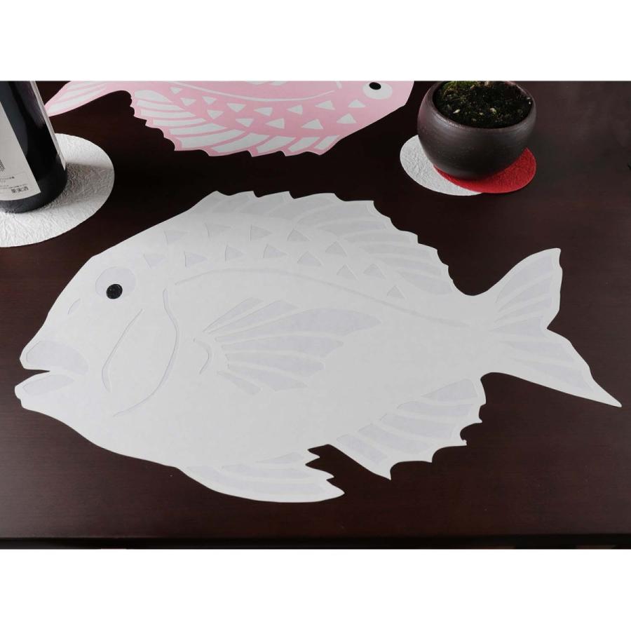 お正月 おしゃれ 和紙 縁起物 Medetaya Kirie 切り絵 ランチョン 祝い鯛 白 最も信頼できる