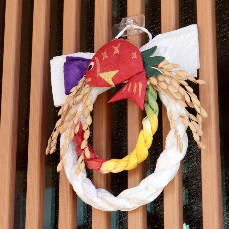 めでたや お正月飾り 玄関【注連和紙 五色鯛】おしゃれ しめ縄 いなほ