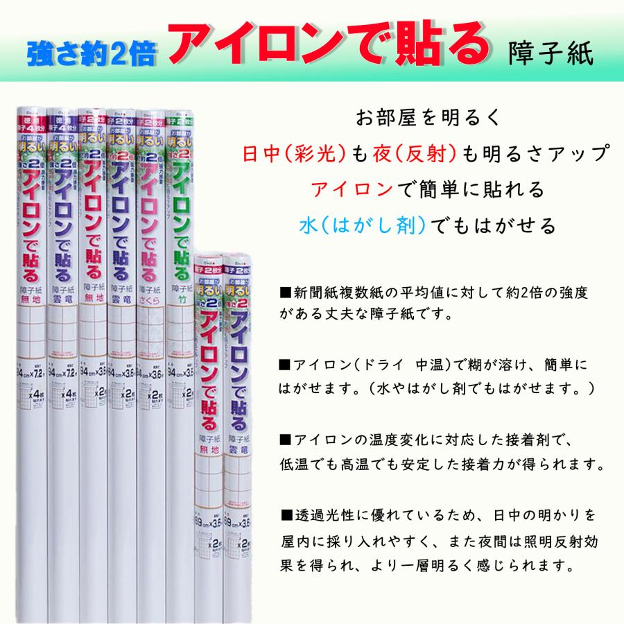 障子紙 おしゃれ 和紙 洋風 和風 破れにくい 簡単 強さ約2倍アイロンで貼る障子紙 無地 雲竜 竹 さくら 94cm×3.6ｍ｜on-washi｜09