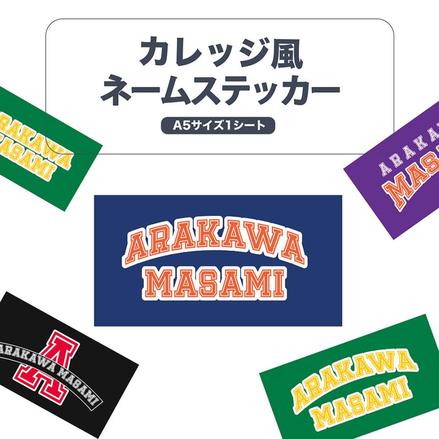 ネームステッカー カレッジロゴ風デザイン 2行タイプ A5サイズ 1シート アルファベット 英文字のみ お名前ステッカー 文字ステッカー お名前シール ネームシール（Yahoo!・ギターパンダのお名前シール工房）