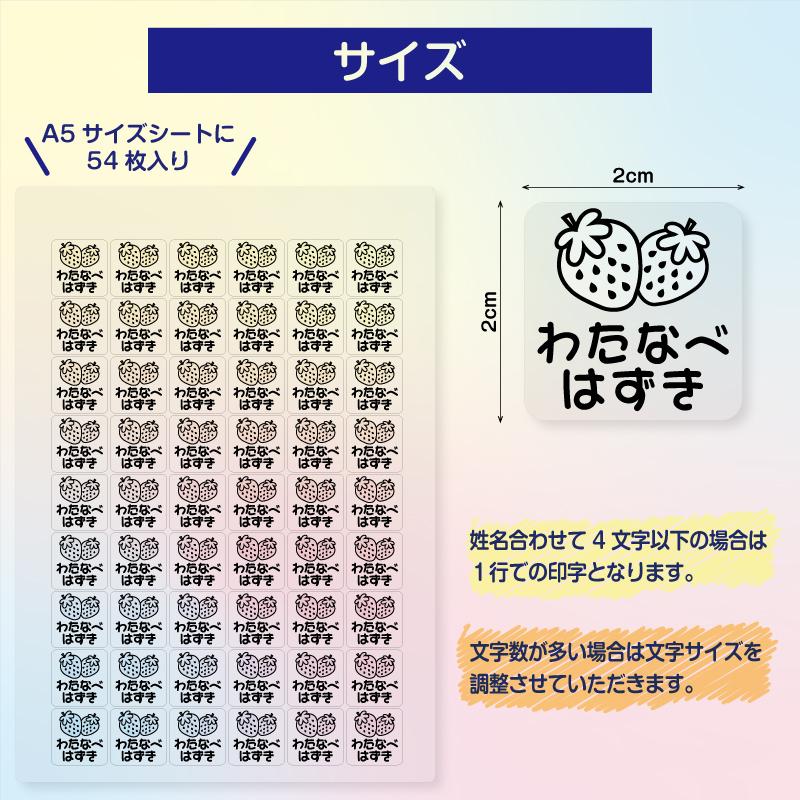 A♥耐水タイプお名前シールシートサイズ 選べるイラストつき No.5「フルーツ」 透明お名前miniシート おなまえ