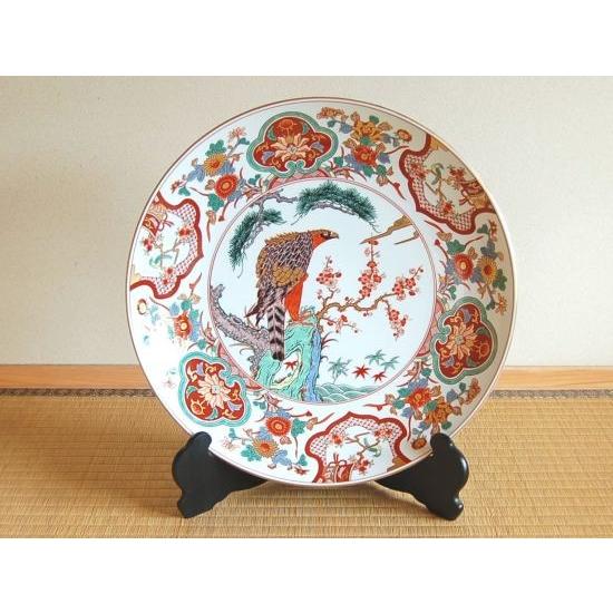 飾り皿 有田焼 錦鷹 尺5寸 45cm 皿立て スタンド付 木箱入り 飾り皿 有田焼 錦鷹 尺5寸 45cm 皿立て スタンド付 木箱入り