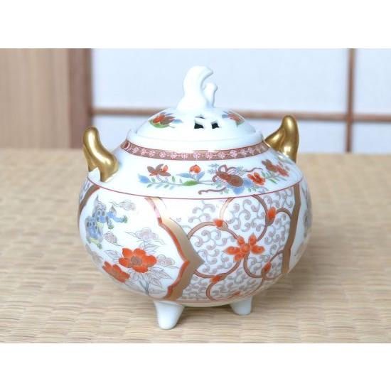 香炉 おしゃれ 陶器 有田焼 錦獅子絵 木箱入 : 有田焼やきもの市場