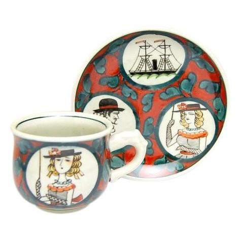 オールドニッポン 金盛藍線帯華装飾紋 キャビネットカップ ソーサー