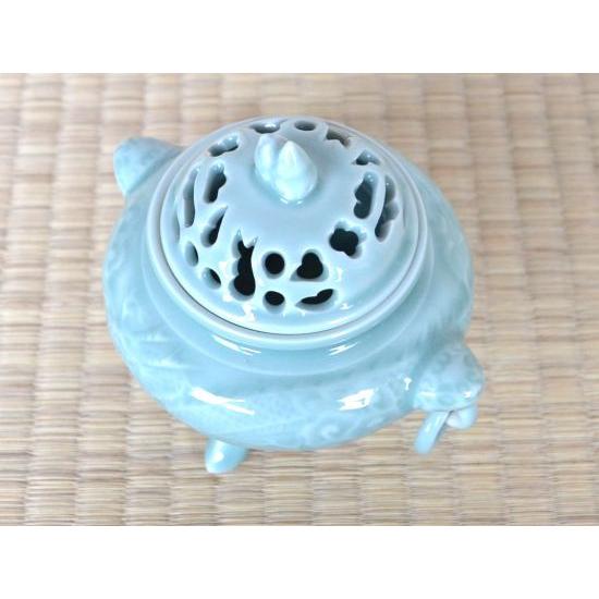 陶磁器 有田焼青磁 香炉 白磁 龍紋 火入 香炉 無傷美品 有田焼 京焼