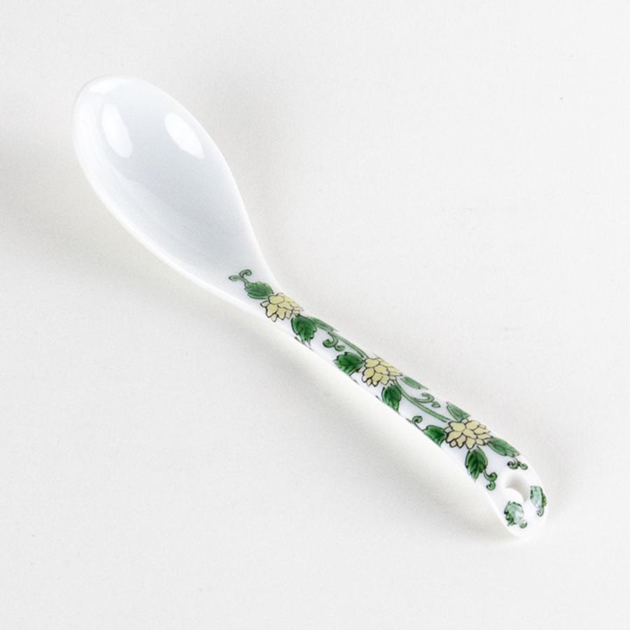 陶器製 スプーン 植物模様入り スプーン 有田焼 錦花唐草（緑） デザート用 ティースプーン 日本製