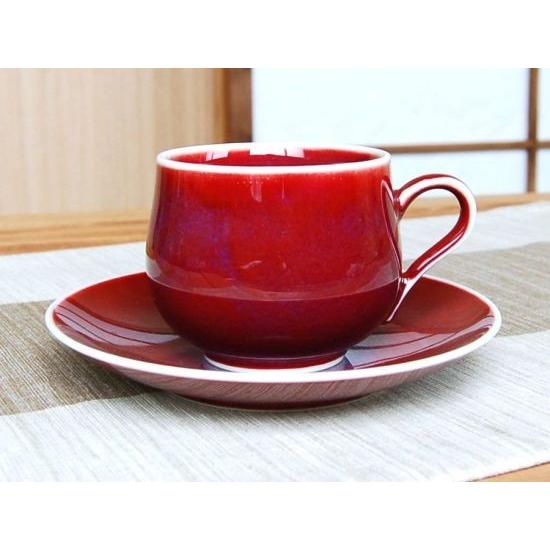 コーヒーカップ ソーサー 有田焼 真右エ門窯 木箱入り 辰砂 コーヒー碗