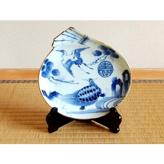 飾り皿 有田焼 長寿鶴亀紋 福袋皿 皿立て スタンド付 木箱入り