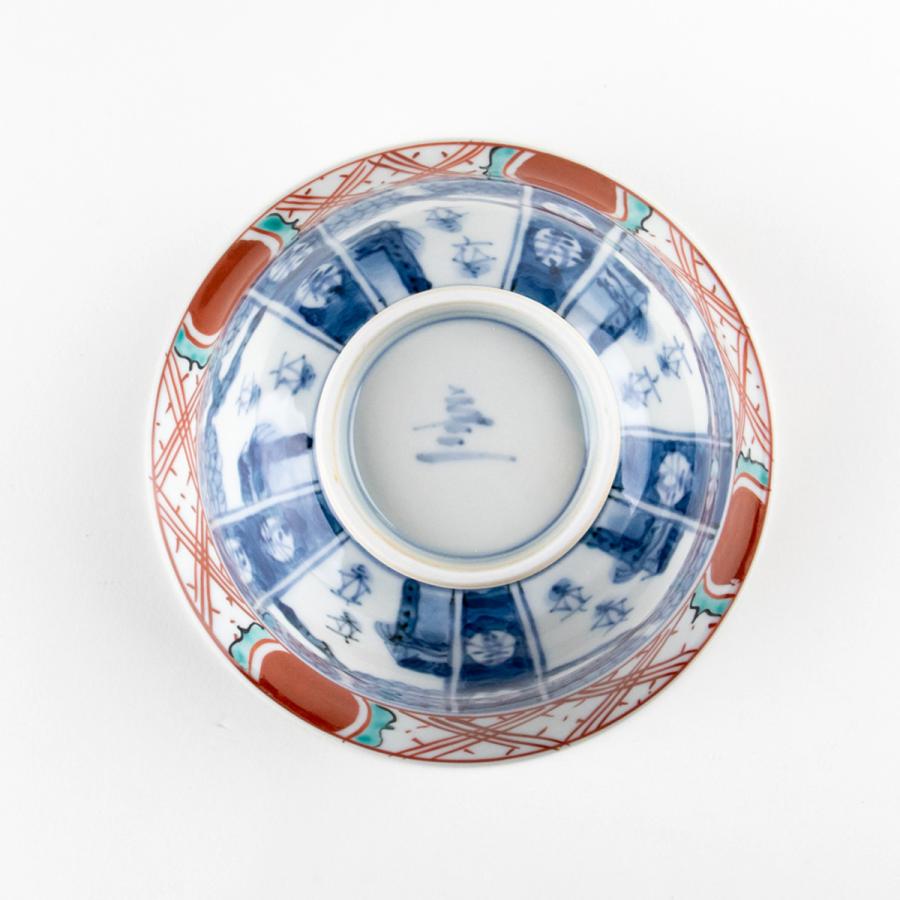 古伊万里 染付 吉祥紋様 牡丹 寿 蓋付きご飯茶碗 3客 【公式通販】