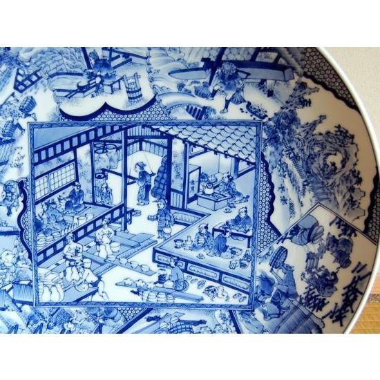 飾り皿 有田焼 職人図 尺5寸 45cm 皿立て スタンド付 木箱入り